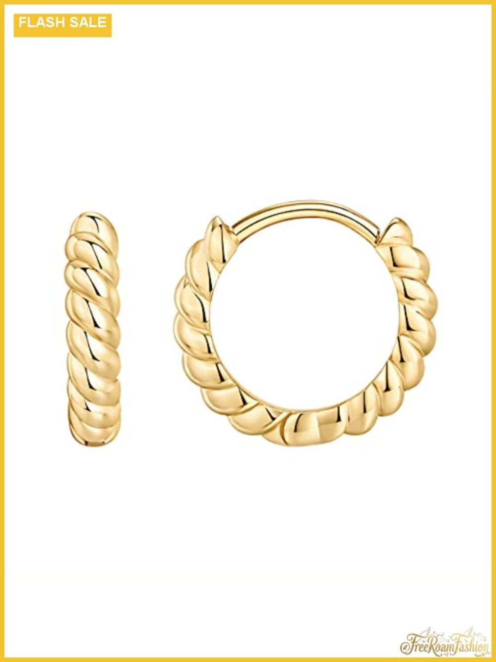 14K Gold Plated Twisted Huggie Earrings for Women Dainty Hoop
